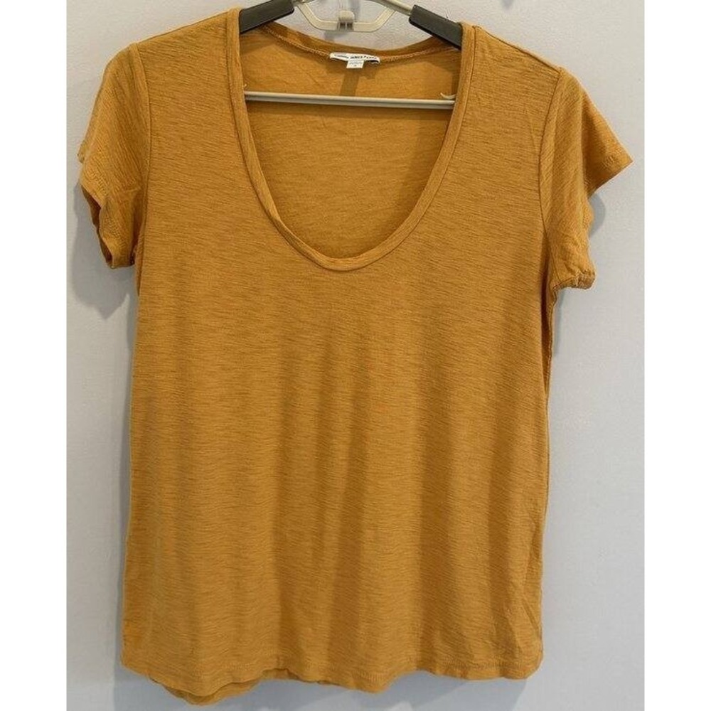 Standard James Perse Scoop Neck Short Sleeve Cotton Modal Slub T Shirt Gold 3 L
